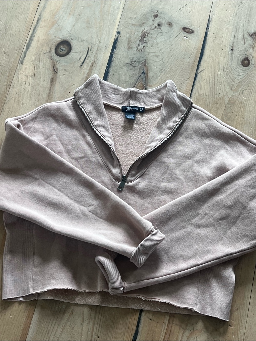 Miss Chievous Blush Pink Half-Zip Cropped Sherpa Pullover
